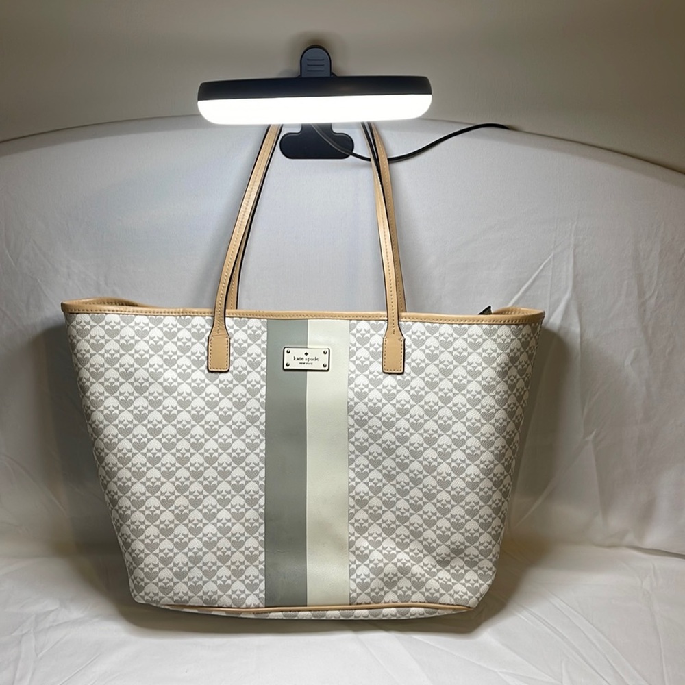 Kate Spade Grey and White Coated Canvas Tote